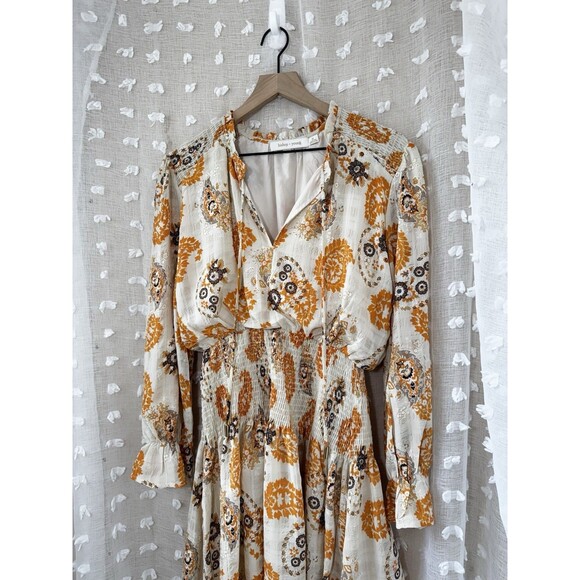 Bishop + Young Cream & Yellow Golden Print Marmont Mini Sun Dress Size M - Picture 3 of 6